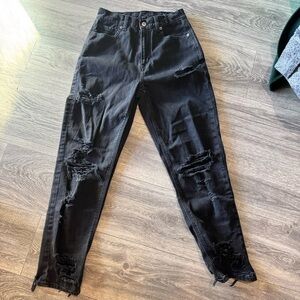American Eagle Outfitters Black High-Rise Ripped Jeans